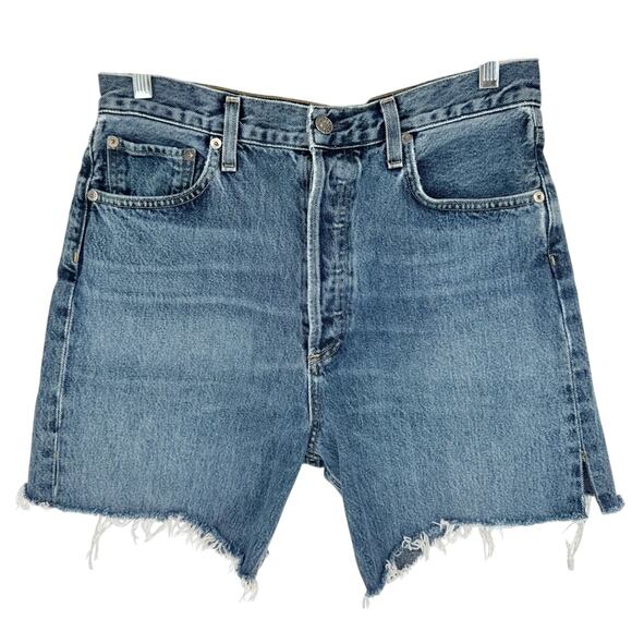 AGOLDE *Altered* 90's Pinch Waist High Rise Straight Cut Off Shorts Navigate 28 - Picture 7 of 16